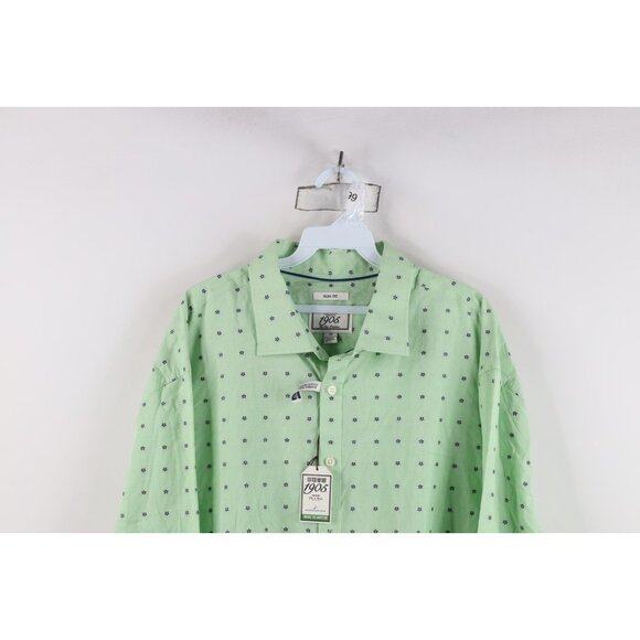 New Jos A Bank Mens 2XL Slim Fit Flower Stretch Collared Button Shirt Green - Picture 2 of 12